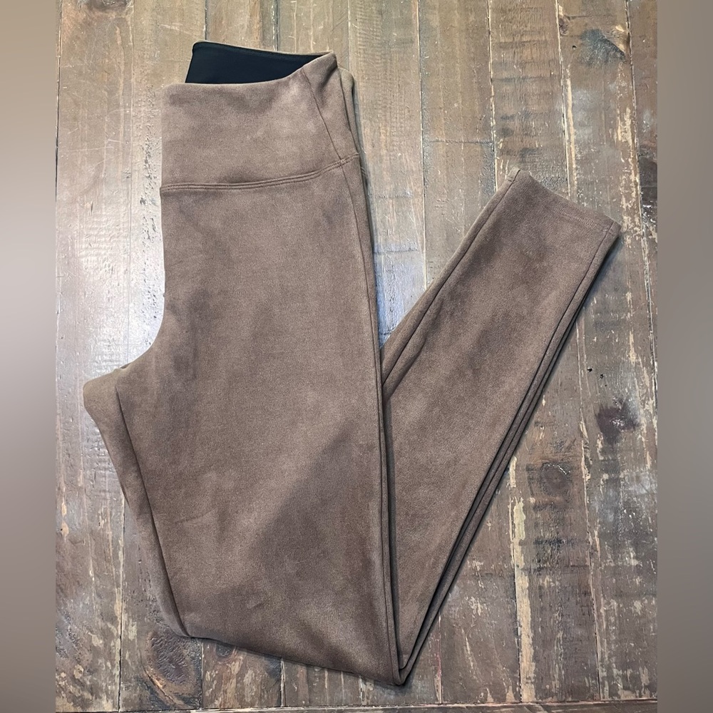 Spanx Womens Pull On Faux Suede Leggings Small Brown Slimming Shaping High Waist